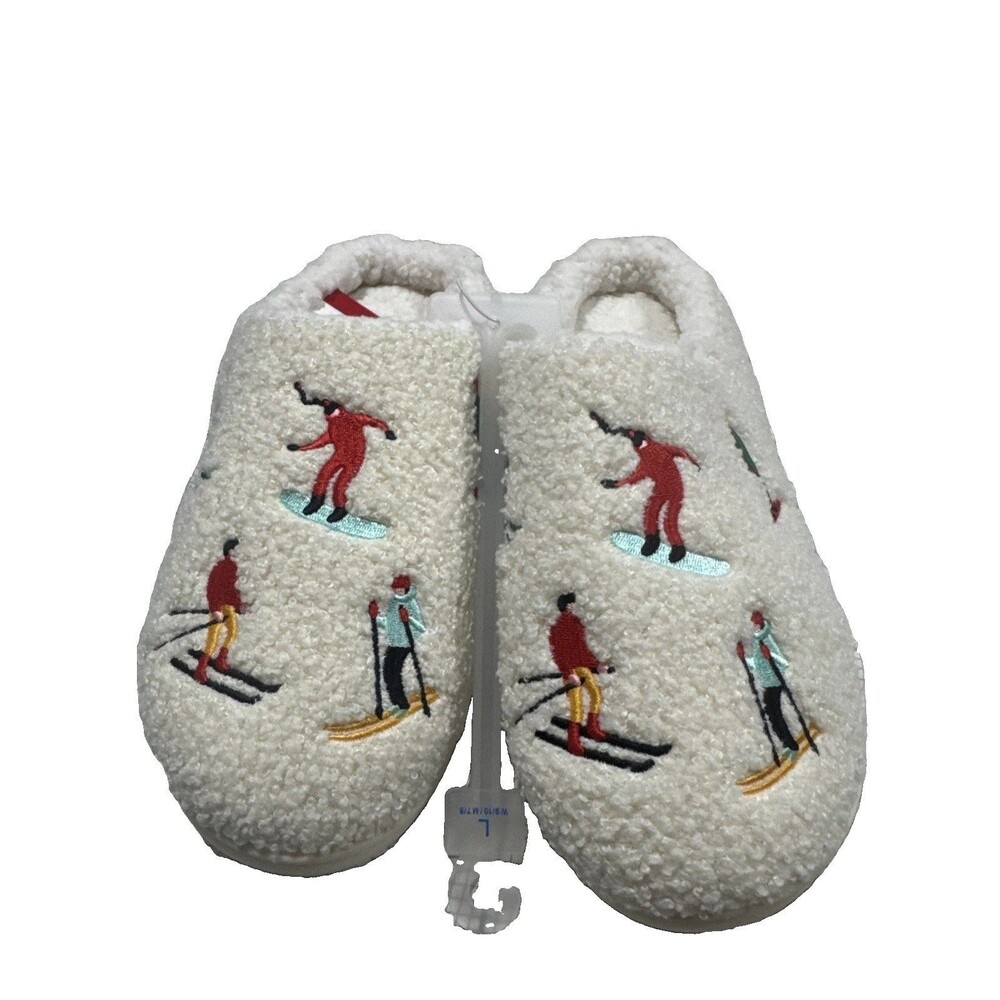 Wondershop Slipper's Adult Skier Ivory Large Men's 7/8, Woman's 9/10 Hard Sole